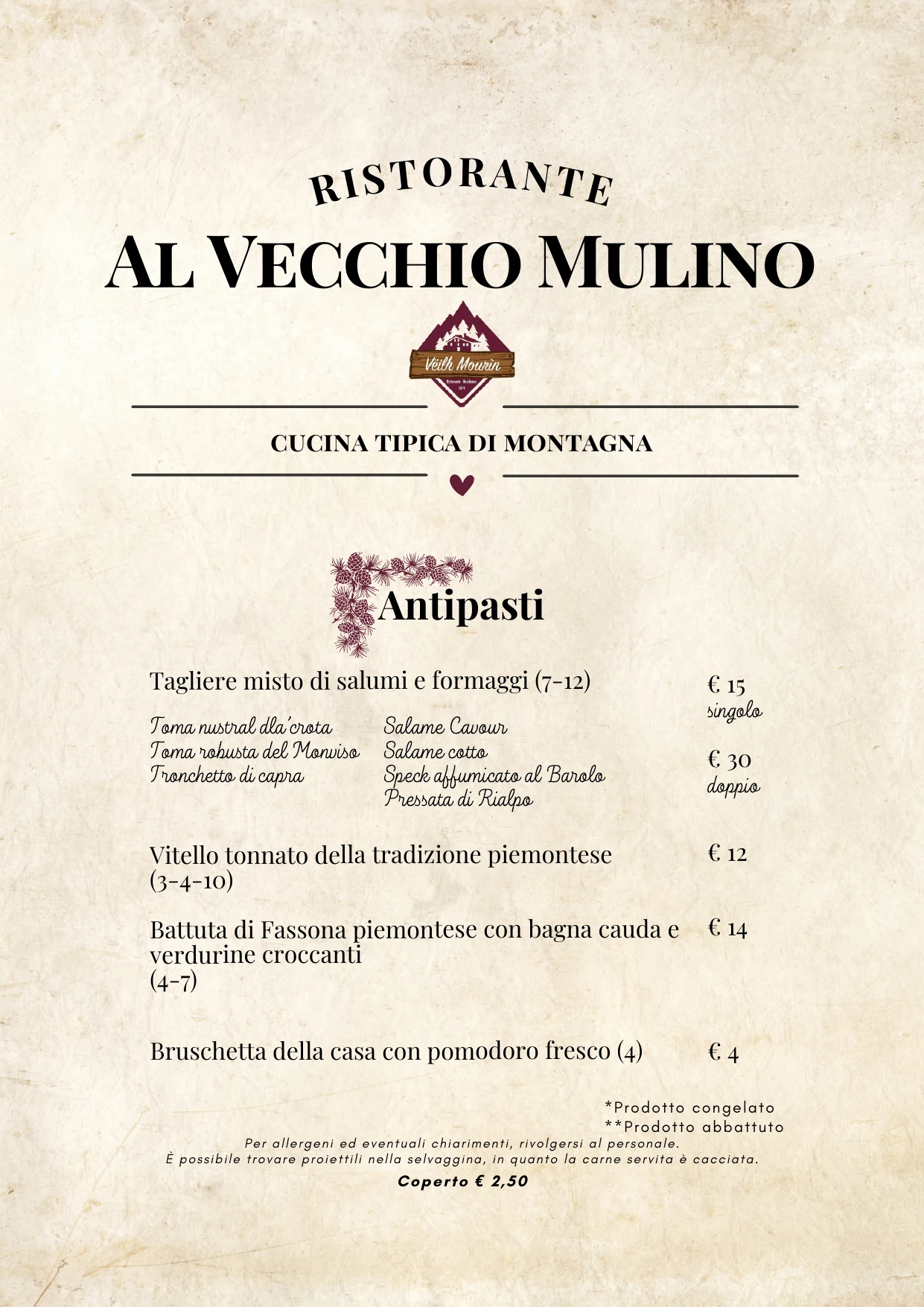 Menu antipasti, pagina 1 di 4